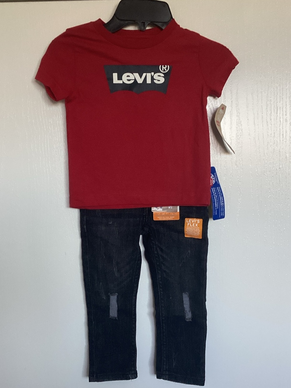Levi's Red Kids Tee with Navy Logo & Black 510 Skinny Jeans